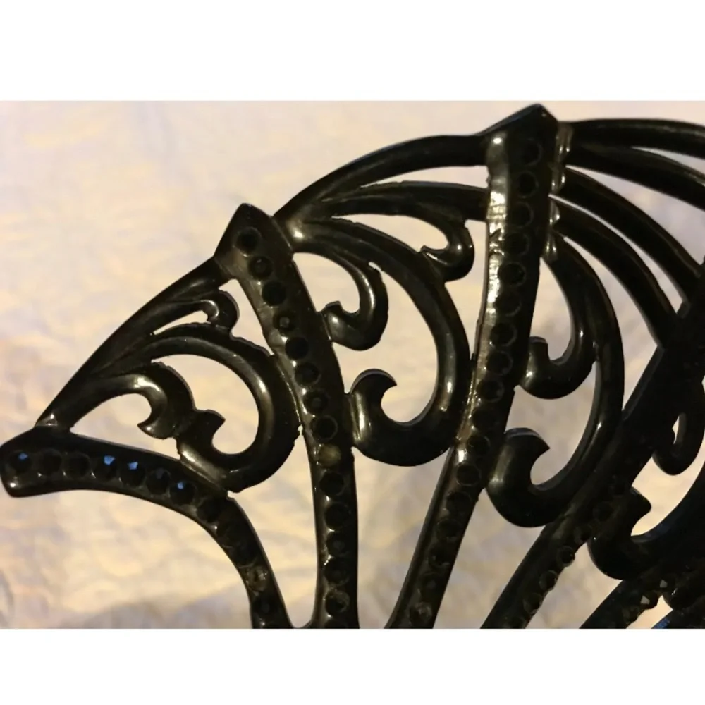 2 Antique black‎ celluloid HAIR COMB rhinestone
